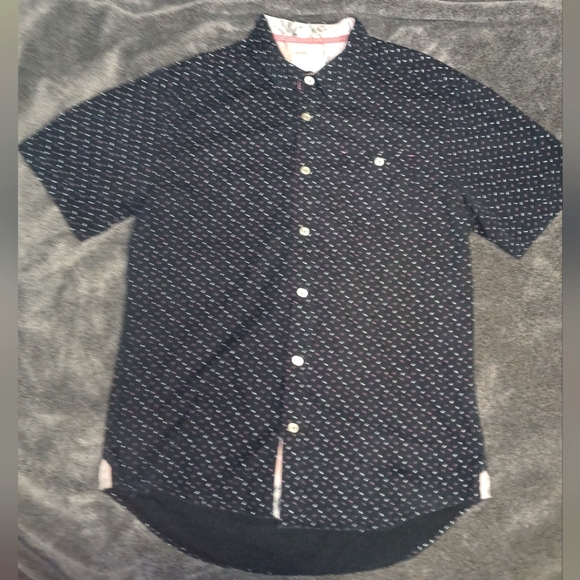 Navy blue patterned button up shortsleeve - Picture 2 of 3